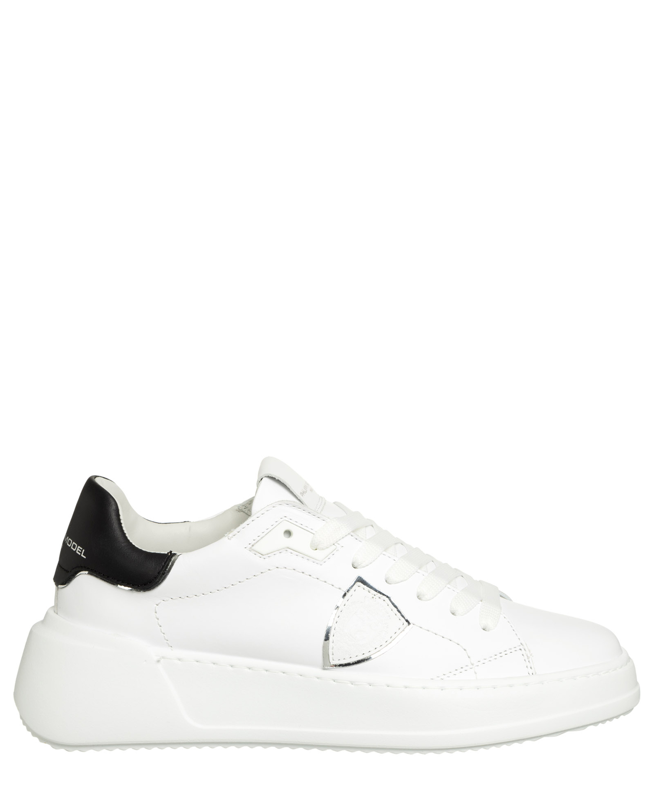 Pre-owned Philippe Model Sneakers Women Temple Bjld-v010 Blanc - Noir Leather Logo Detail In White