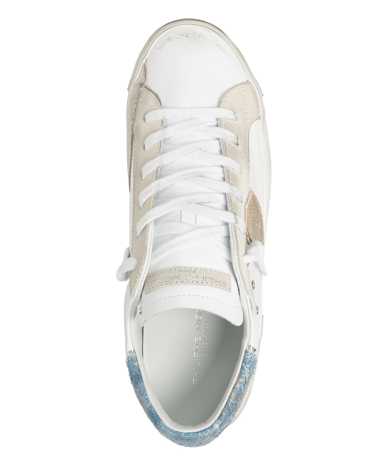 Pre-owned Philippe Model Sneakers Women Prsx Prld-vdm1 Veau Denim Metal - Blanc Azul In White