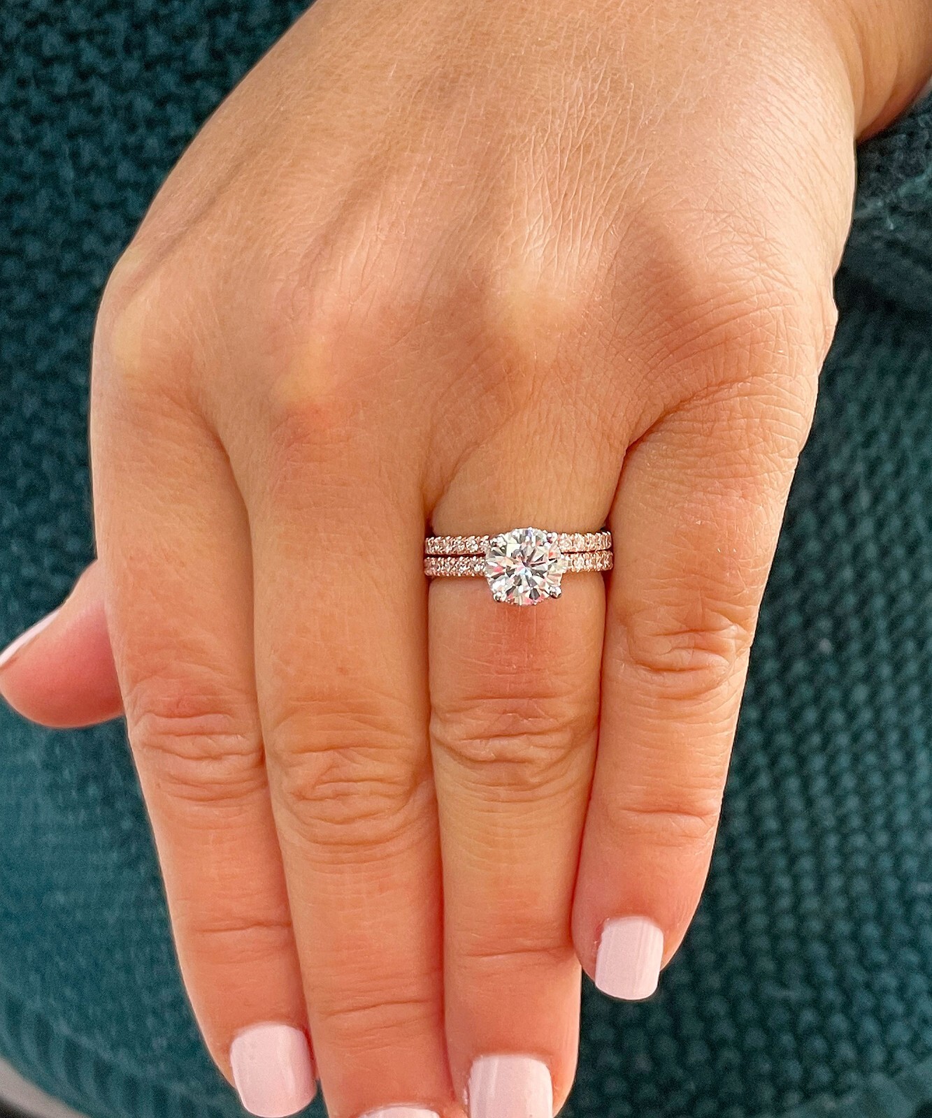 Pre-owned Knr Gia Certified 14k Solid Rose Gold Round Diamond Engagement Ring And Band 2.10ct In White