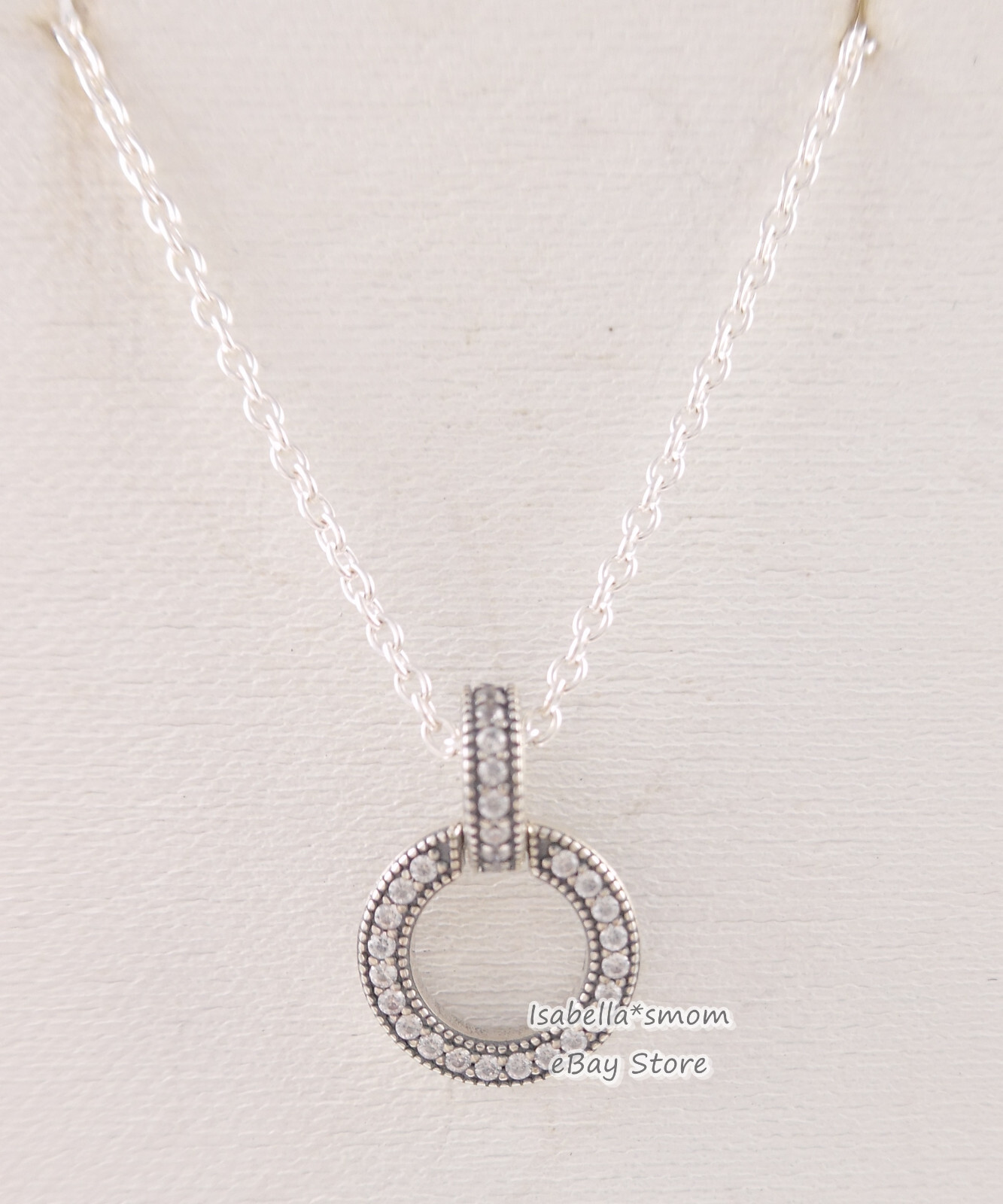 DOUBLE CIRCLE Authentic PANDORA Silver Necklace PAVE PENDANT