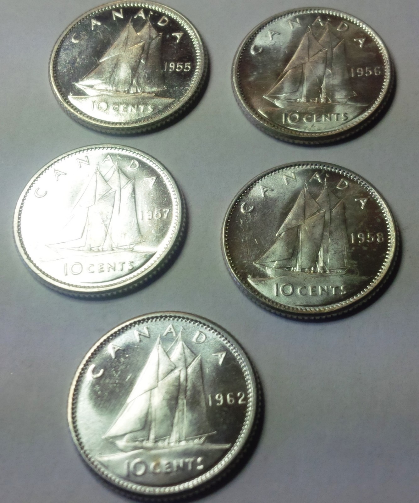 5 ea. (25 total) of 1955 -58 & 1962 10 Cents CH - GEM BU From Orginal Rolls