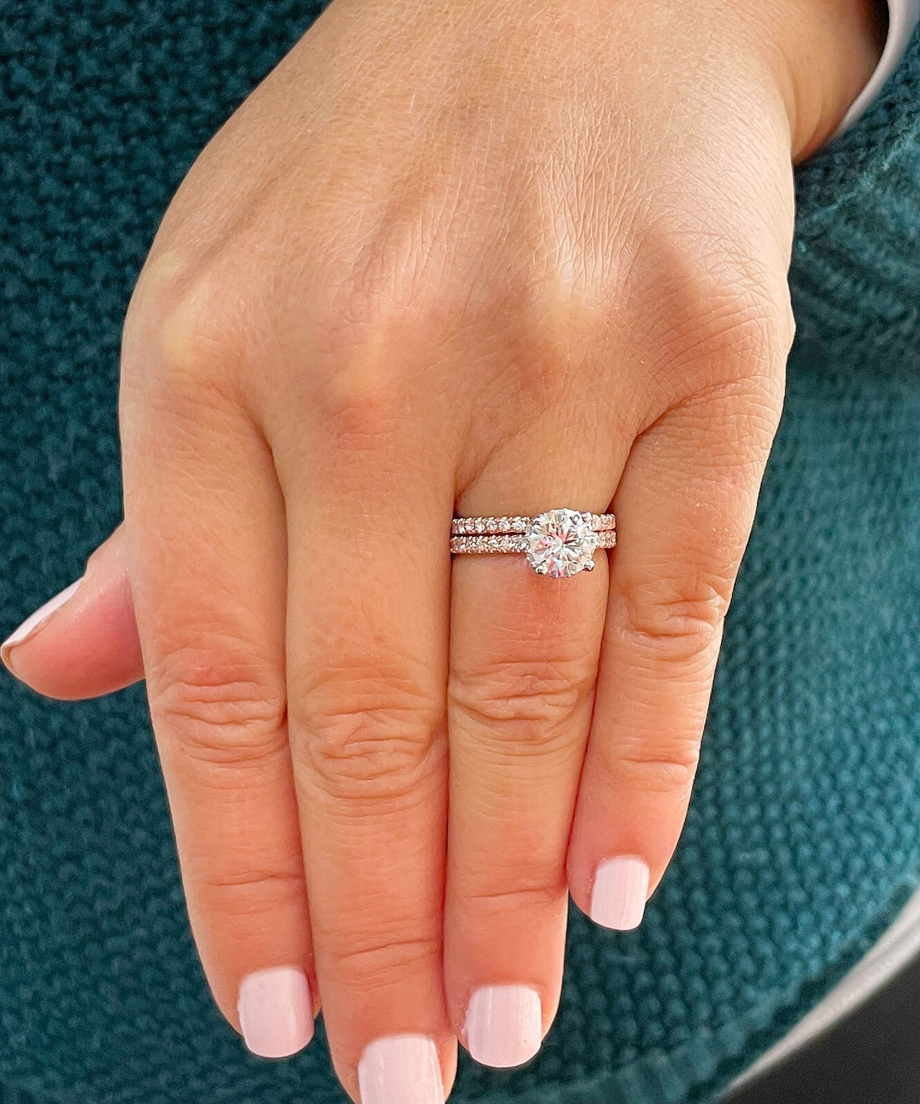 Pre-owned Knr Gia Certified 14k Solid Rose Gold Round Diamond Engagement Ring And Band 2.10ct In White