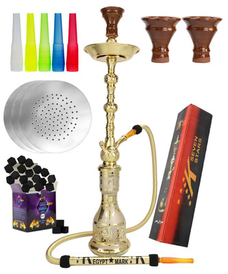 32'' Traditional 1 Hose Egyptian Hookah w/ Matching Glass - Complete Set. Gold