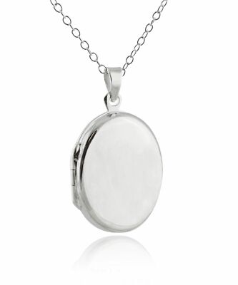 Plain Oval Locket Necklace - 925 Sterling Silver Engravable Two Sided Photo NEW
