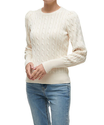 Genuine Lauren Ralph Lauren Womens Puff Sleeve Cable Knit Cotton Sweater - Beige