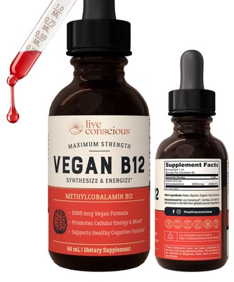 Vegan Vitamin B12 Sublingual Liquid Drops by - Methylcobalamin Max Strength B...