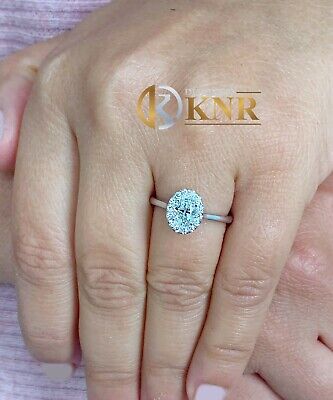 Pre-owned Knr 14k Solid White Gold Oval Moissanite And Natural Diamonds Engagement Ring 1.20ct