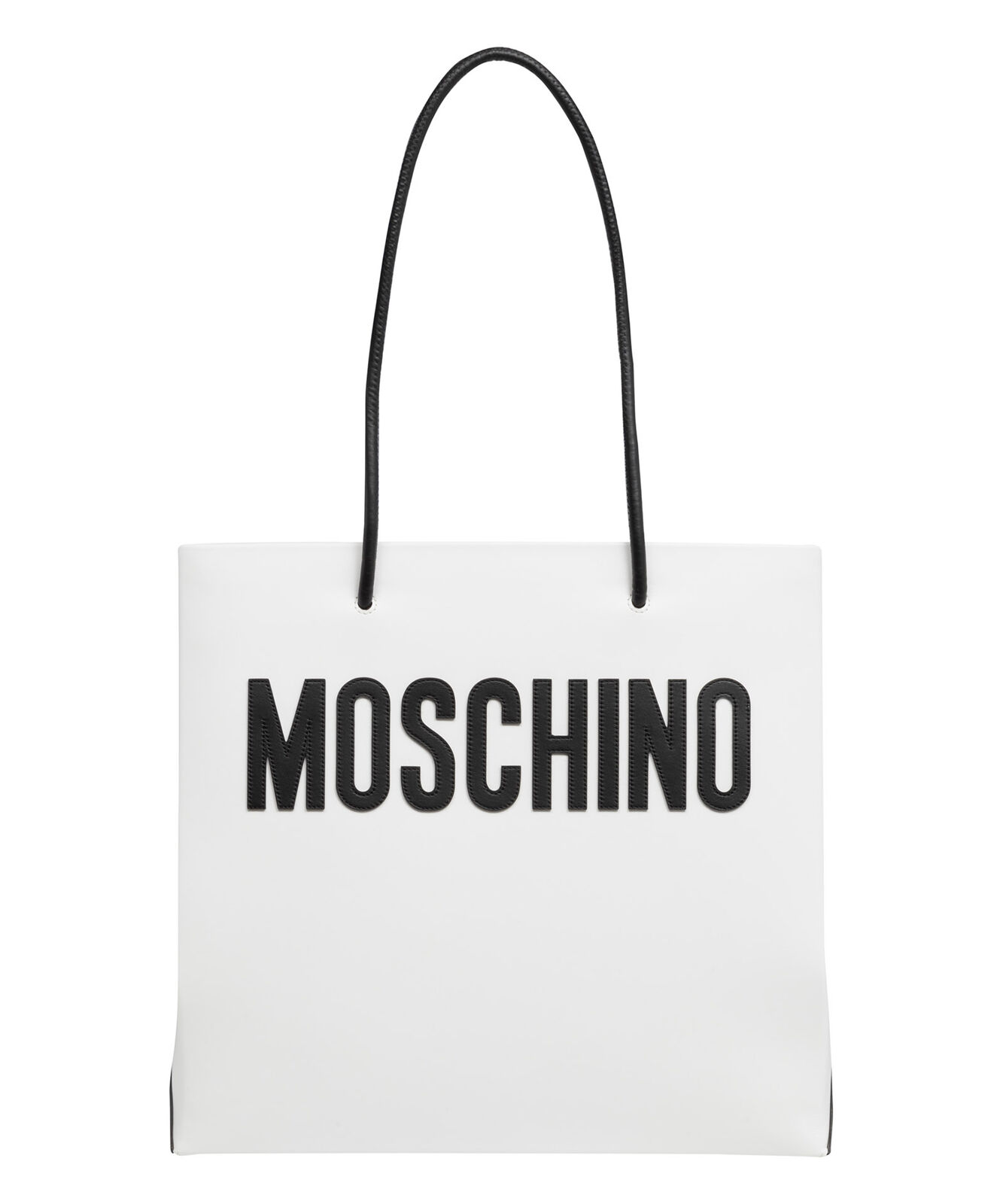 Pre-owned Moschino Tote Bag Women Logo 2412a756180015001 White - Black Big Leather