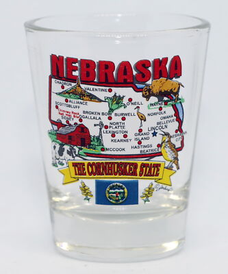 NEBRASKA STATE ELEMENTS MAP SHOT GLASS SHOTGLASS