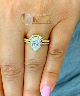 Pre-owned Knr Inc 14k Yellow Gold Pear Forever Moissanite And Diamonds Engagement Ring Halo 2.00ct