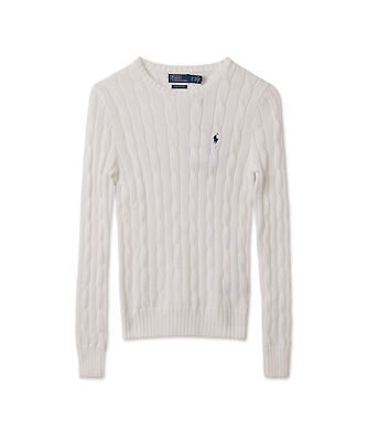 Genuine Polo Ralph Lauren Womens Cable Knit Cotton Crewneck Sweater - White