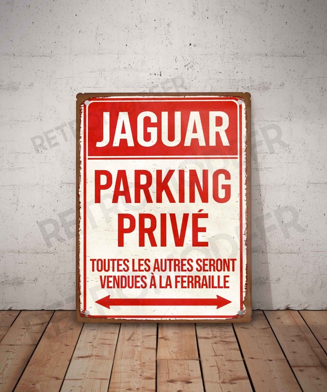 Plaque MÃ©Tal Vintage Jaguar Parking PrivÃ© Enseigne Garage DÃ©Coration Panneau