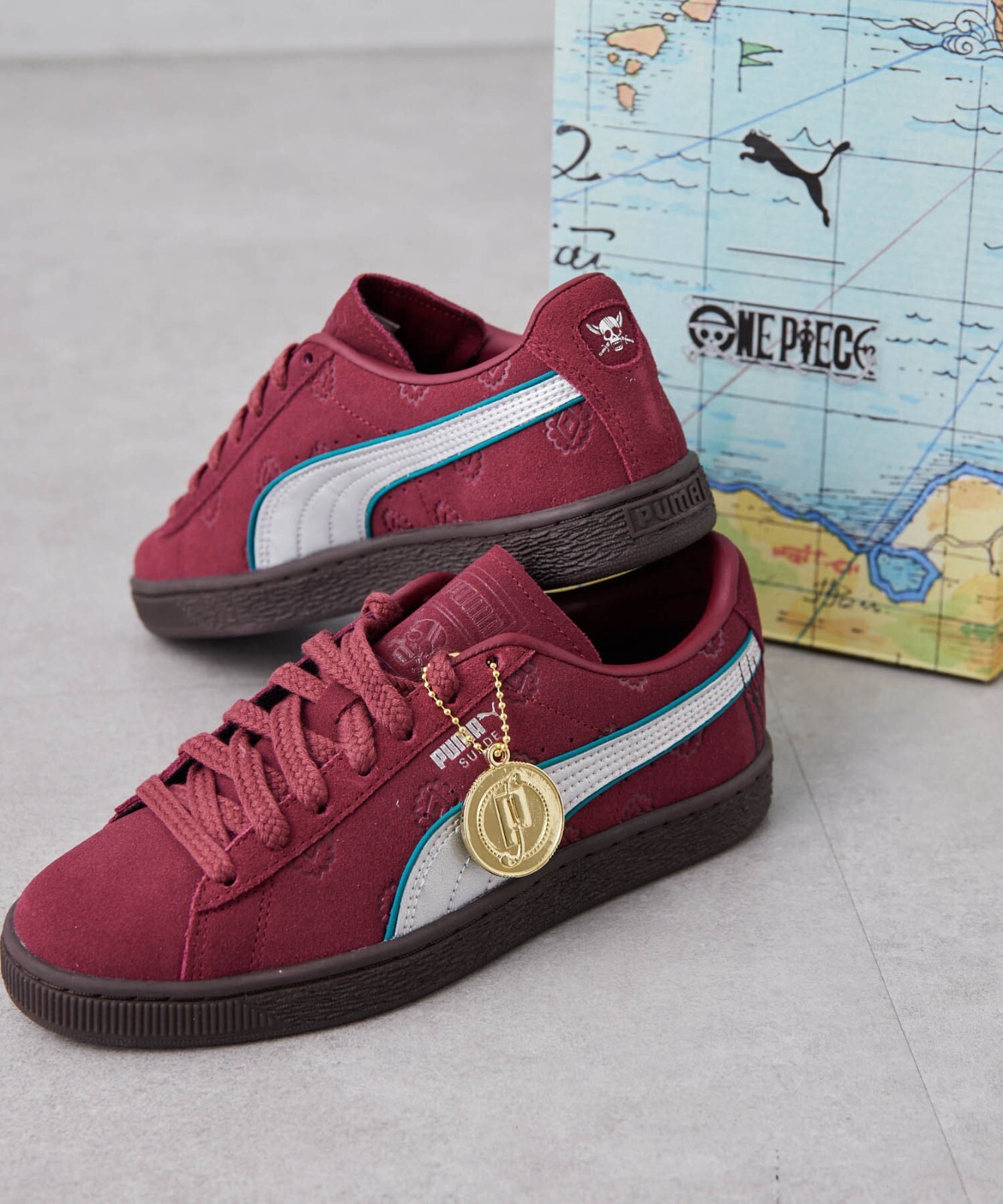 Puma Suede One Piece Red-Haired Shanks Red Silver Shoes