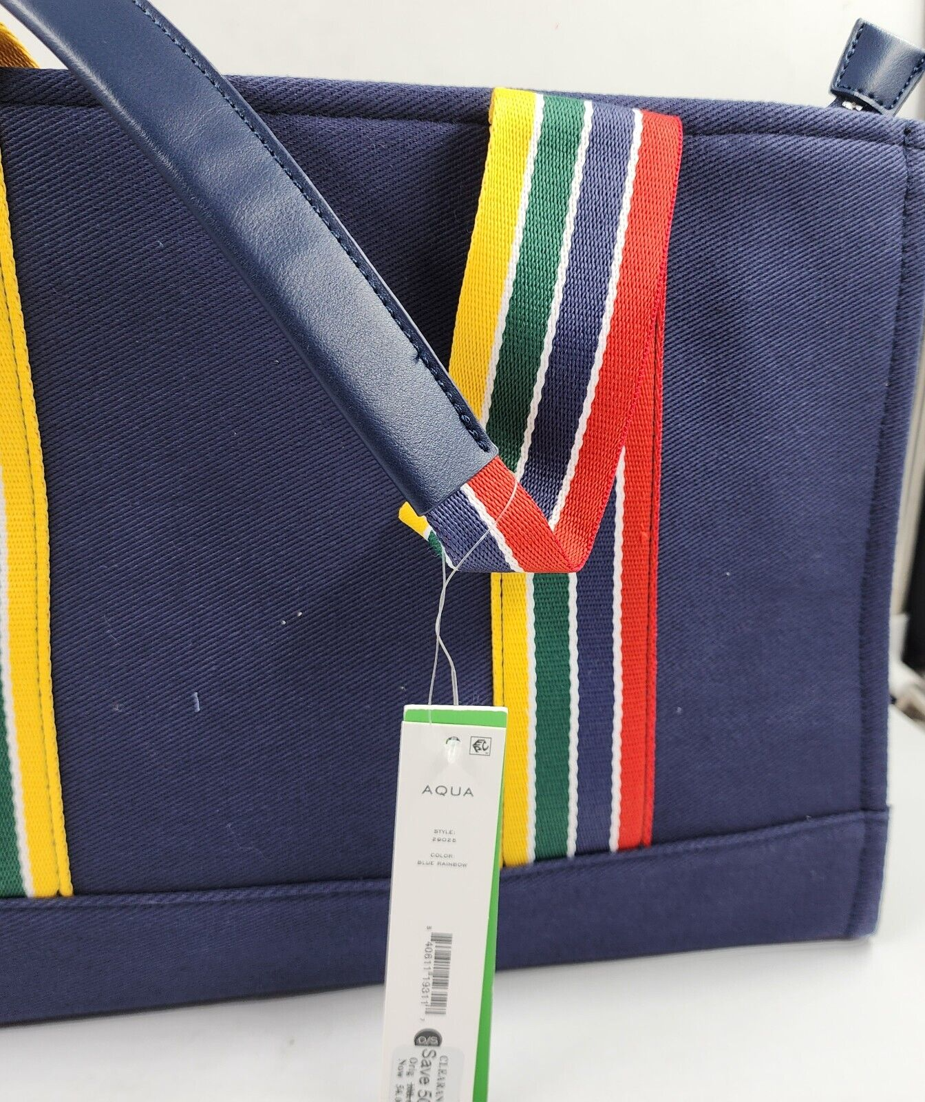 AQUA x Venus Williams Tote Bag Women's Blue Rainbow Removable Strap Zip Closure - Picture 4 of 16