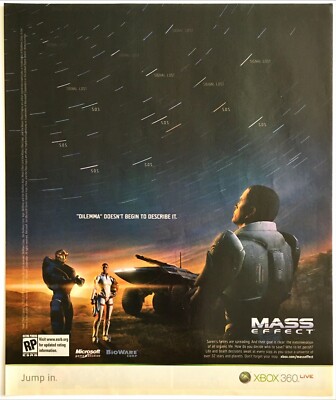 Print Ad 2007 Mass Effect Xbox 360 RPG Game Original Bioware Promo Poster Art