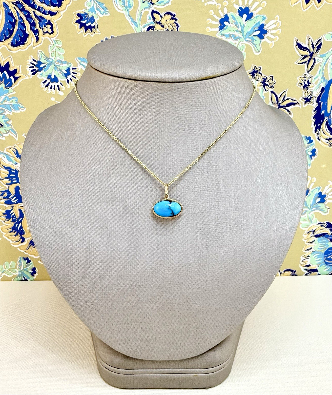 Modernist 14k Yellow Gold Natural Egyptian Turquoise Custom Made Pendant, Unisex - Picture 8 of 10