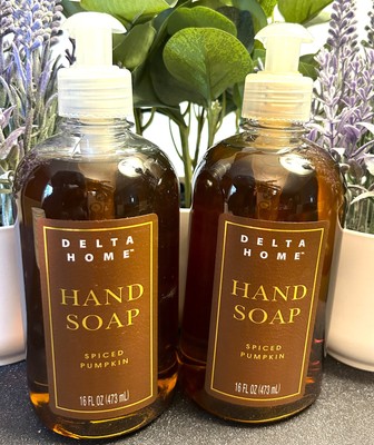2 Delta Home Hand Soap SPICED PUMPKIN Scent 16 oz Pump Bottle Brand New + 