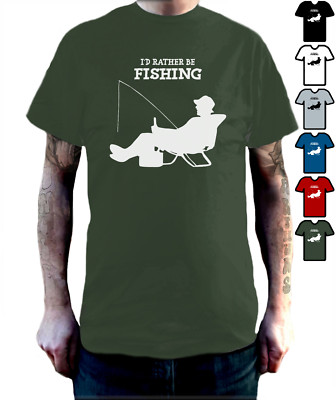 I'd Rather Be Fishing T Shirt Funny  Slogan for Fisherman Unisex Angling Gift.