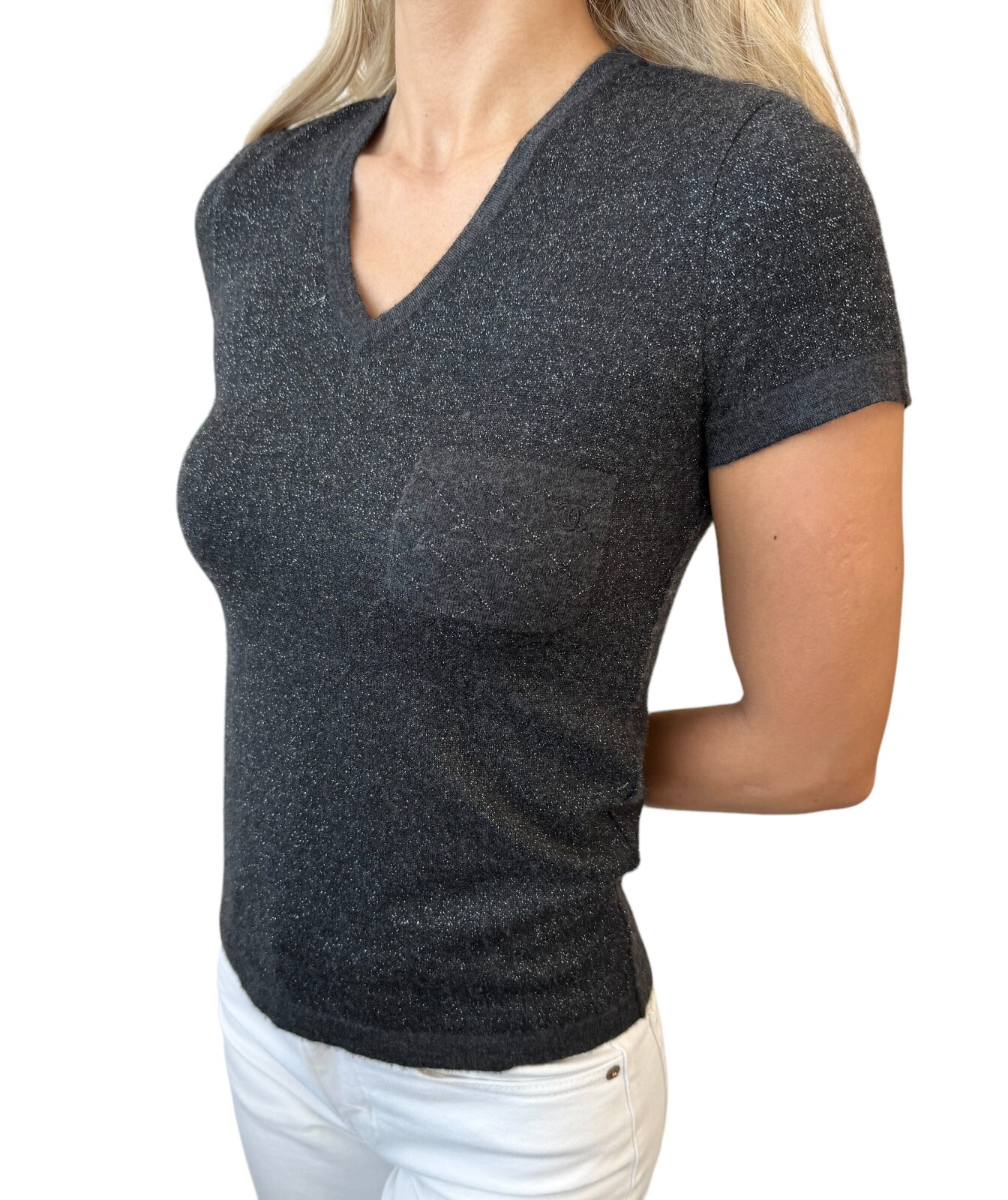 CHANEL Vintage 06A CC Logo Knit T-shirt Top #42 Dark Gray