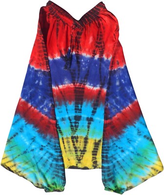TIE DYE COTTON HAREM TROUSERS HIPPY BOHO ALADIN ALIBABA YOGA FREE SIZE