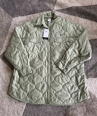 NEW Nike Essential Quilted Green Trench LS Snap Button Coat FB8732-386 Womens XL