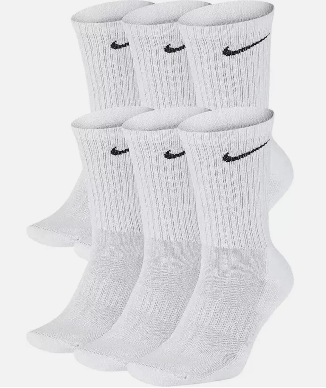 AUTHENTIC Nike Kid's Youth Everyday Crew Socks 6-PAIRS WHITE MEDIUM 5Y-7Y