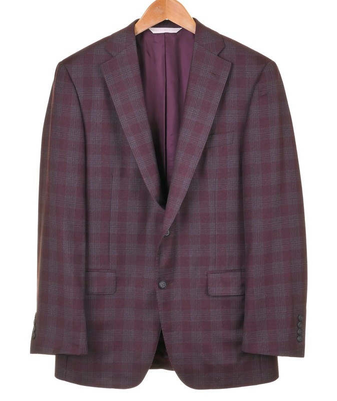 Samuelsohn Maroon Gray Plaid Check Super 120s Wool Sport Coat Jacket Blazer 38 R