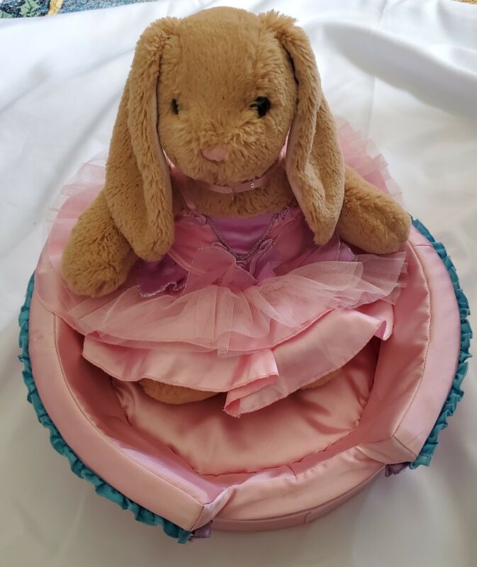 Build A Bear Tan Easter Bunny Rabbit Plush Floppy Ears In Pink Tutu & Pet Bed 
