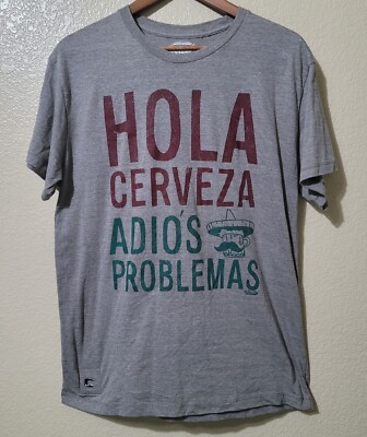 Brew City Shirt Womens Sz L Gray Hola Cerveza Adios Problemas Bottle Opener Tee