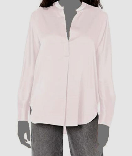 Pre-owned Vince $325 . Women Pink Silk Satin Band Collar Long Sleeve Blouse Top Size L