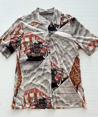 Vintage Shirt 1970 s Retro Nylon Rolls Royce Print L