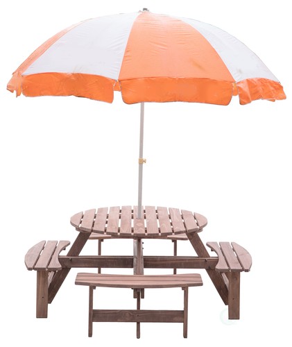 New Gardenised Outdoor Wooden Patio Deck Garden Round Picnic Table for 8, Brown