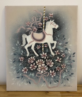 Vtg 80s 90s Personal Preference Carousel Horse Signed Painting Texture Romantic