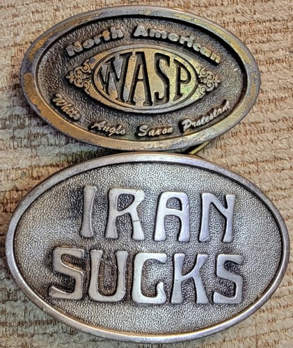 Iran Sucks W.A.S.P. Belt Buckle Vintage Lot WASP White Anglo