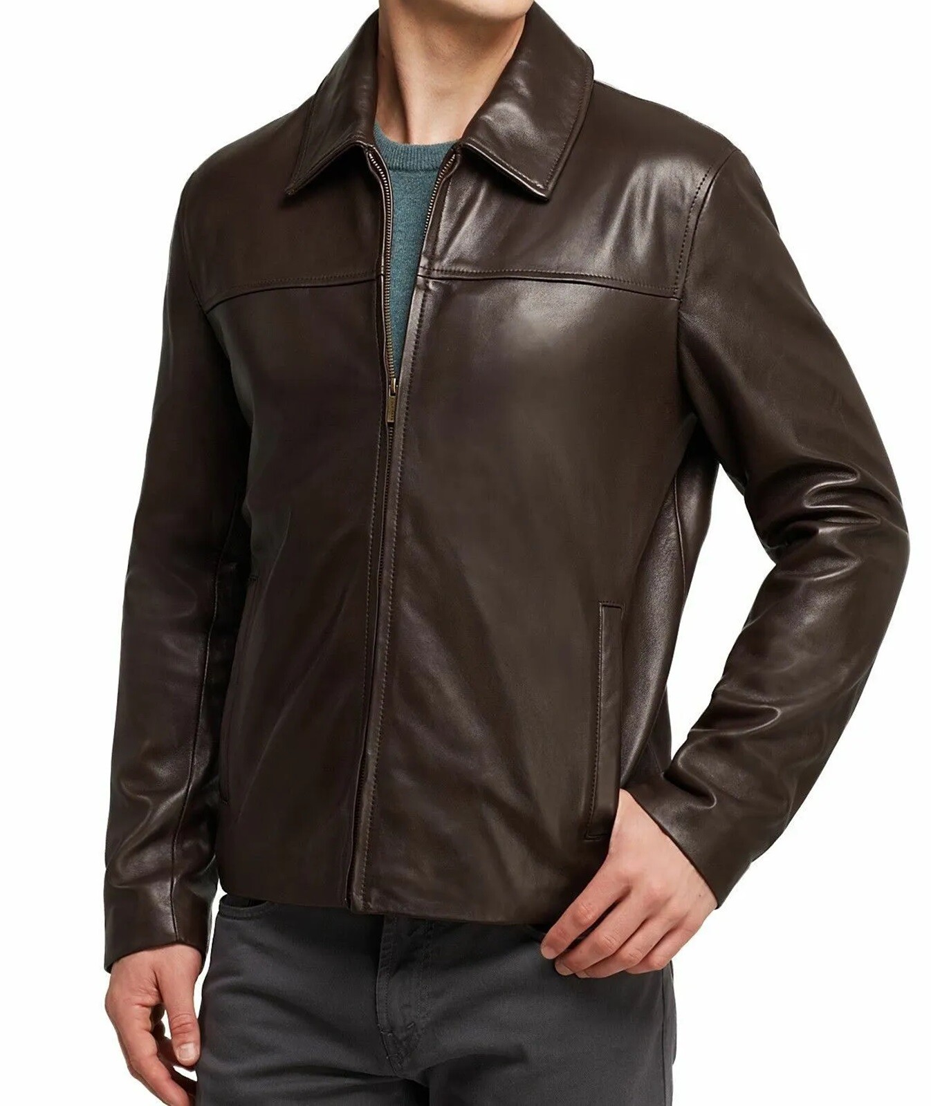 Men's Genuine Lambskin Leather Jacket Classic Brown Basic