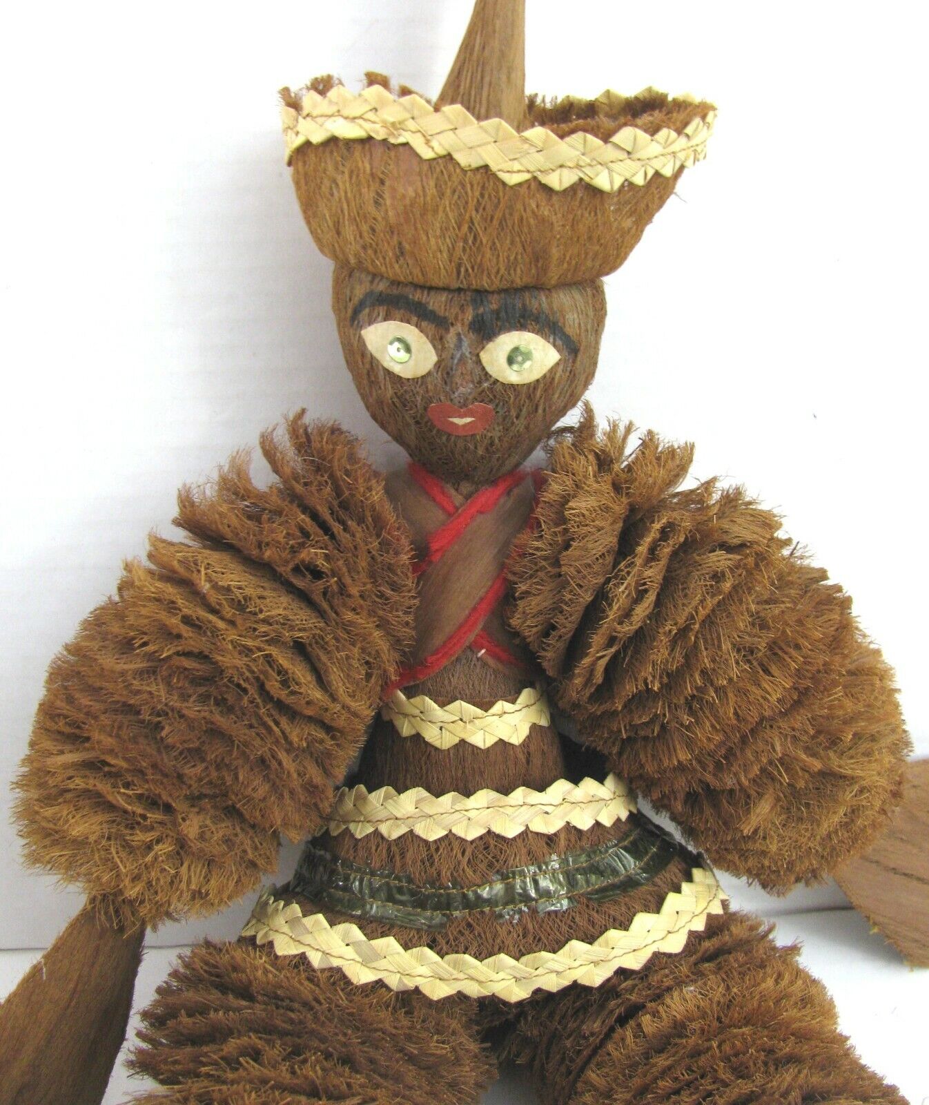 Vintage Coconut Fiber Cloth Yo Yo Doll Mexican Folk Art Handma...