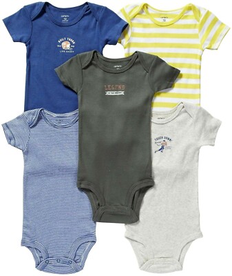 

КОМПЛЕКТ ХЛОПКОВЫХ БОДИ ДЛЯ МАЛЬЧИКОВ CARTERS 5PK FOOTBALL TOUCH DOWN, НОМЕР ОДЕЖДЫ 6М, 9М, 12М, Blue/yellow/white multi colors
