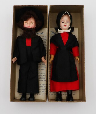 Vintage Knickerbocker Amish Woman & Man Sleepy Eyes Dolls 5'' Tall Knickerbocker