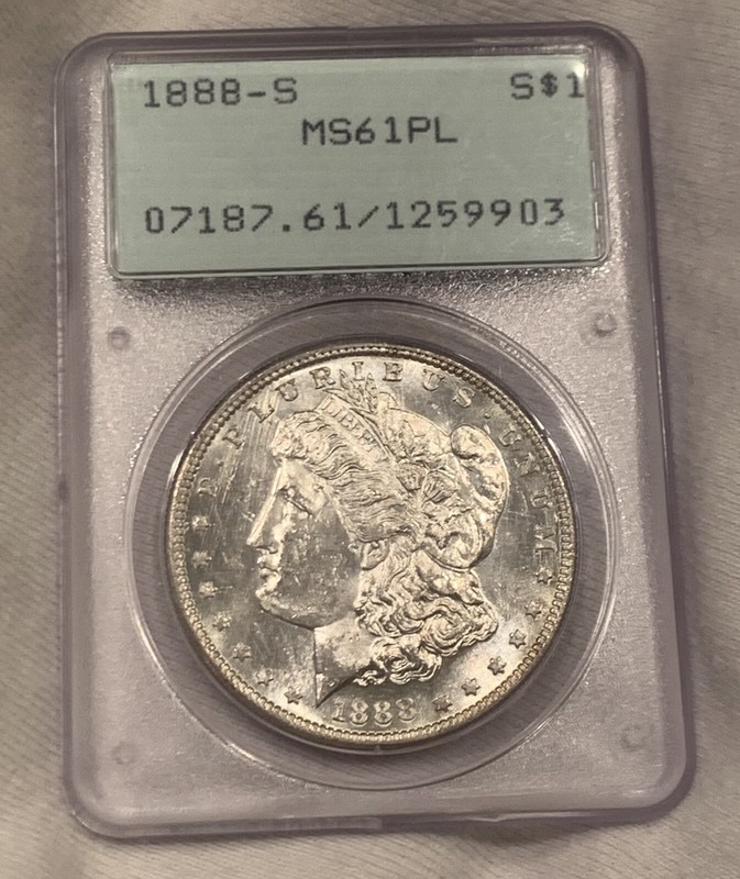 1888 S Morgan Silver Dollar OGH RATTLER MS61 PL PCGS