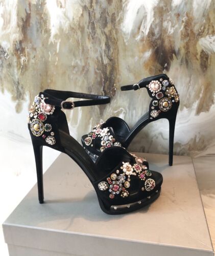 $2540 Alexander Mcqueen Crystal Embellished Black Suede $2540 Alexander Mcqueen Crystal Embellished Black Suede