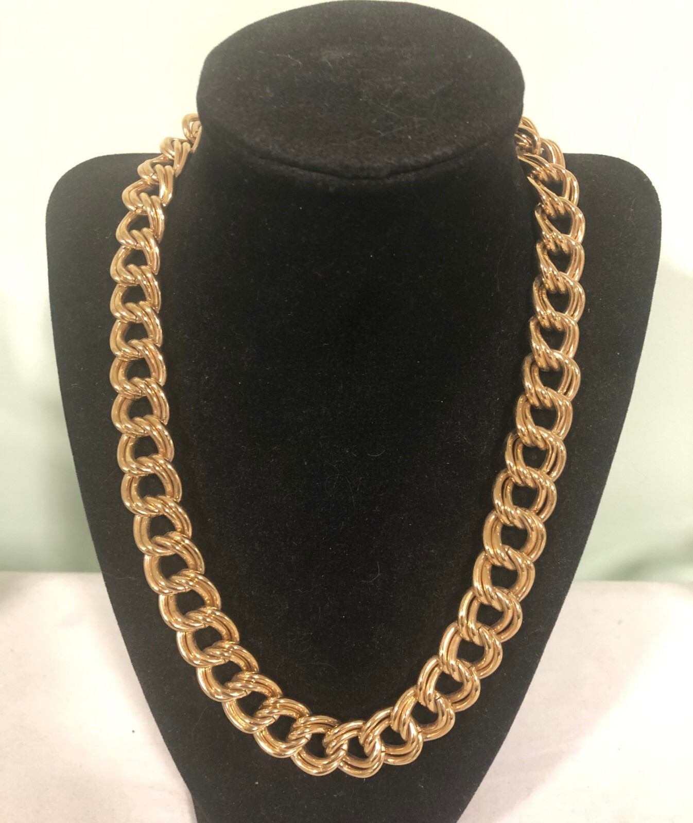 GIVENCHY Signed Double Curb Link Necklace Gold Tone G Clasp