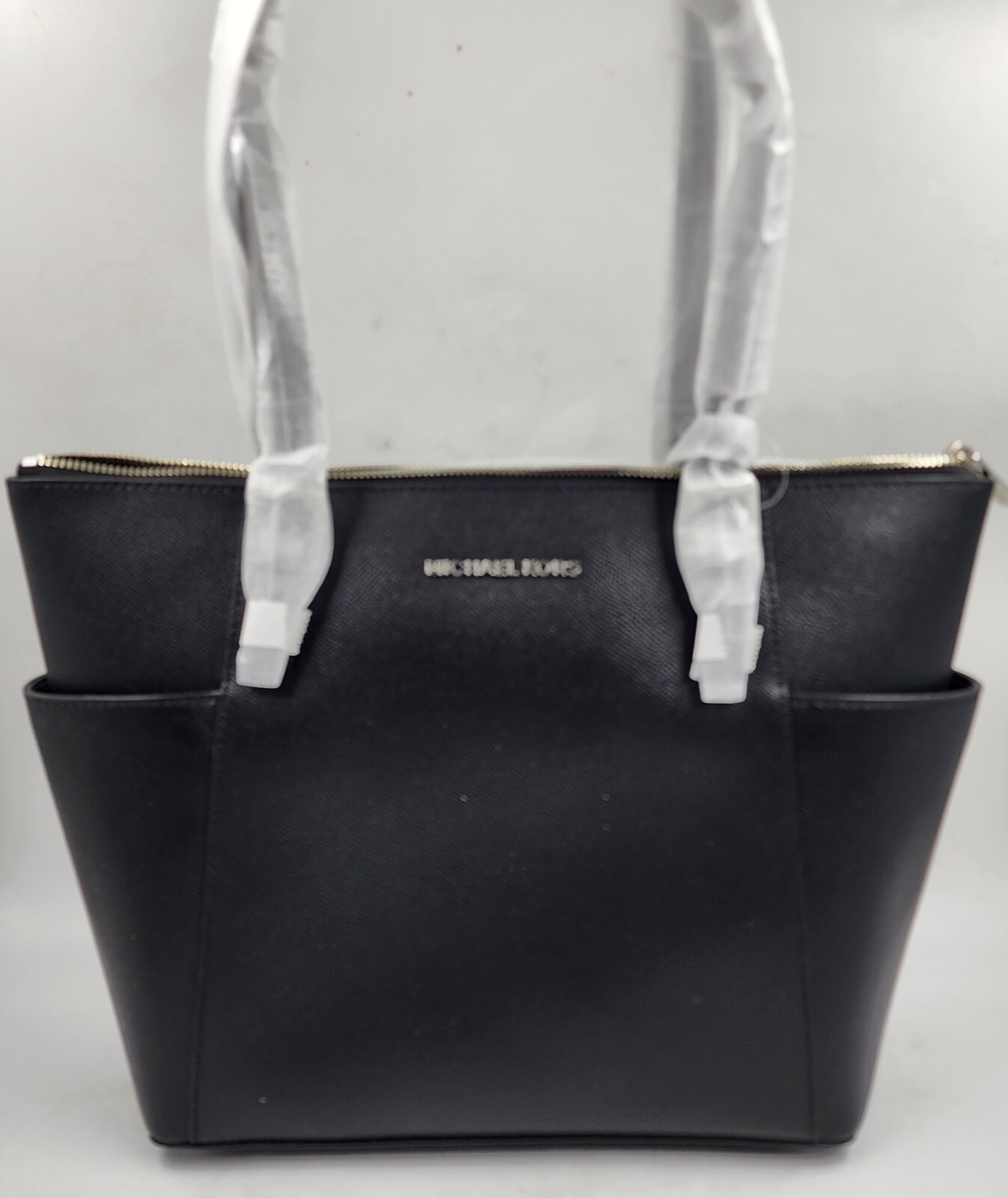 Michael Kors Jet Set Travel Saffiano Leather Tote Bag Womens L Black Zip Closure - Picture 2 of 19