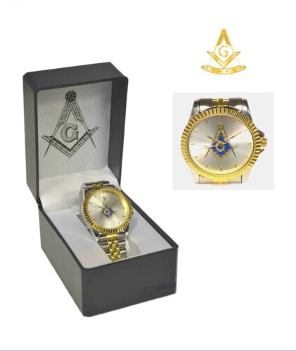 Masonic Watch Blue Gold Square and Compasses Symbols Mason Freemasons Wristwatch