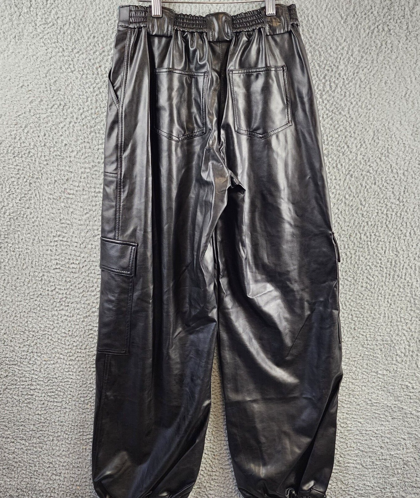SIMKHAI Sofia Vegan Leather Cargo Pants Women's 2 Black Elastic Waist Snap Zip - Picture 11 of 13