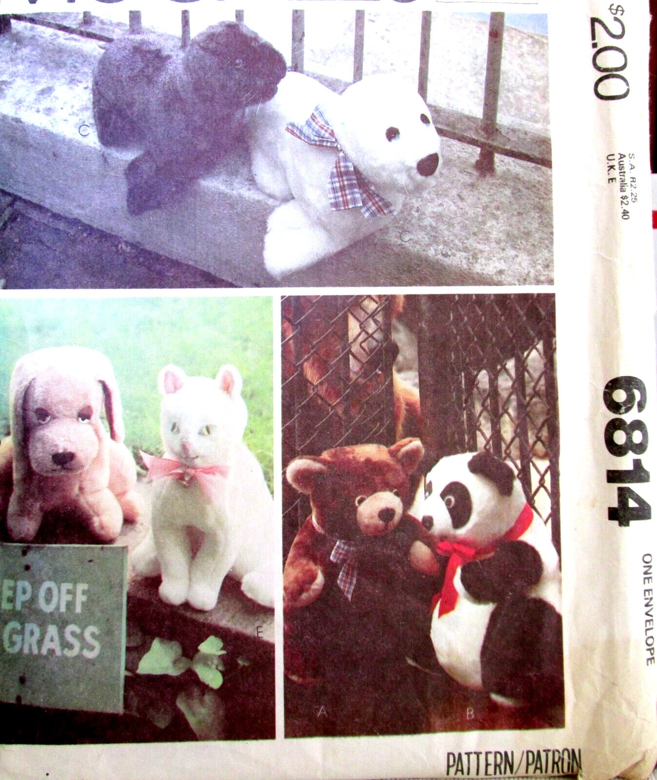 Vtg 70s Stuffed Animal Craft Pattern Seal Dog Cat Panda Bear