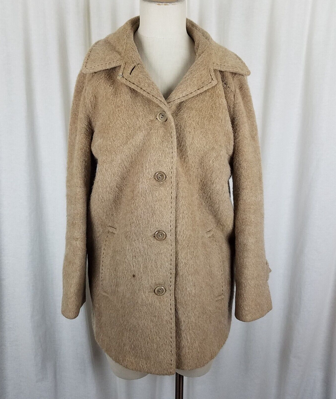 Vintage 100% Llama Wool Mouton Fur Car Coat Peacoat Womens 14