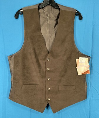 VTG NWT REED ST JAMES WESTERN WEAR Dark Brown FAUX SEUDE FRONT Button-Up VEST 44