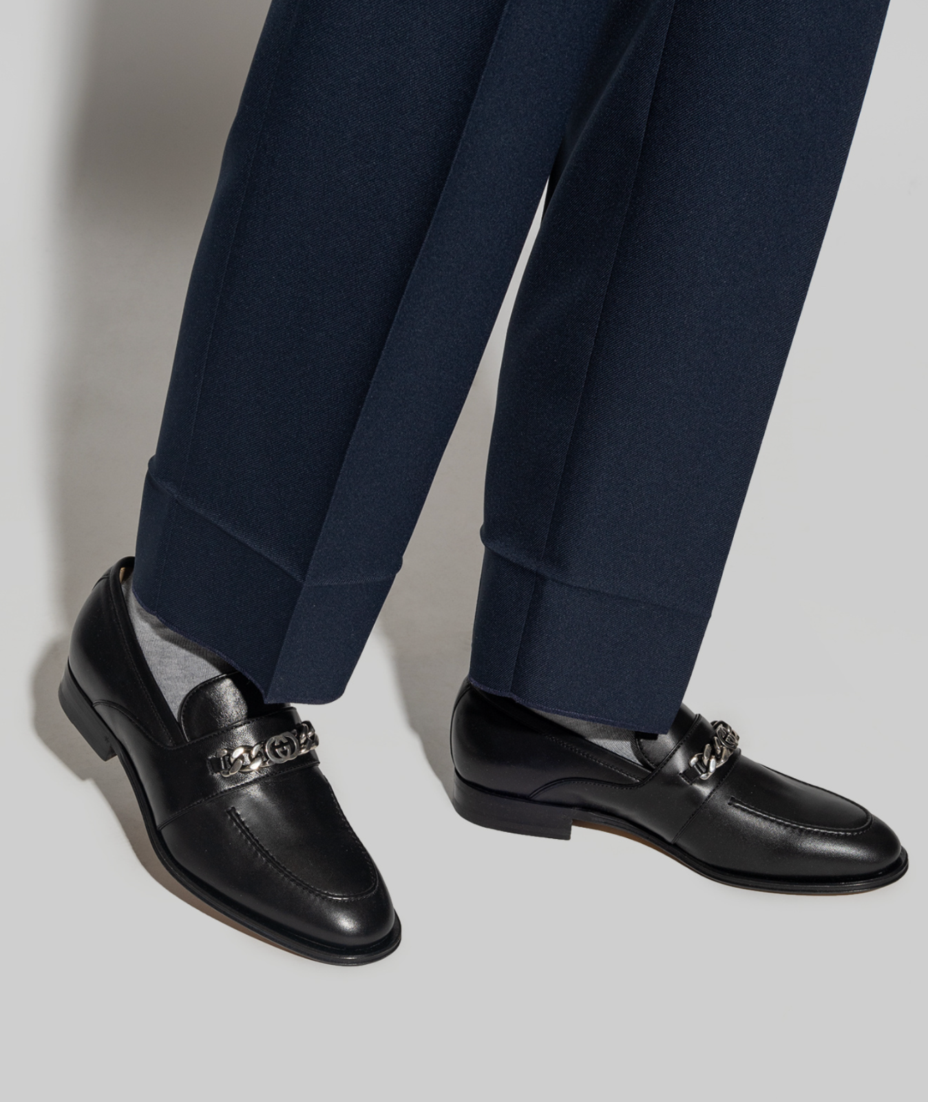 Pre-owned Gucci Chain Slip-on Loafers Sneakers Trainers Derby Shoes Moccasin Slippers 41 In Black