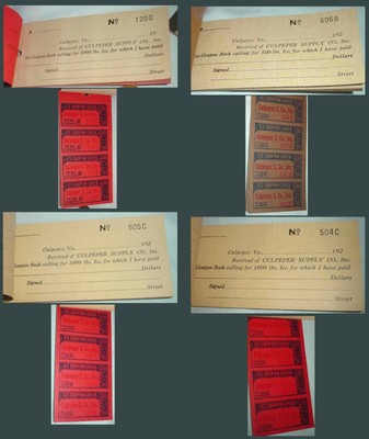 4 VINTAGE CULPEPER SUPPLY Co ICE COUPON BOOKS 2000, 1000, & 500 lbs /NICE