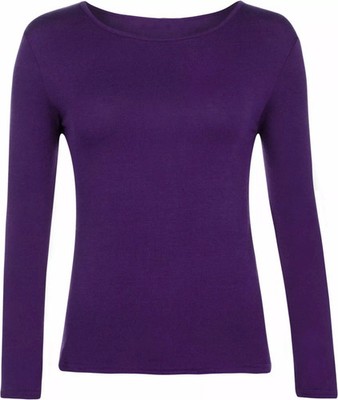 Womens Ladies Long Sleeve Stretch Plain Scoop Neck T Shirt Top assorted 8-26